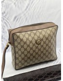GUCCI CLUTCH IN BEIGE GG SUPREME CANVAS WITH BROWN LEATHER