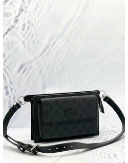 GUCCI BELT BAG IN BLACK GG SUPREME CANVAS WITH CALFSKIN LEATHER