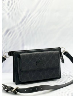 GUCCI BELT BAG IN BLACK GG SUPREME CANVAS WITH CALFSKIN LEATHER