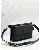 GUCCI BELT BAG IN BLACK GG SUPREME CANVAS WITH CALFSKIN LEATHER