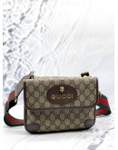 GUCCI NEO SMALL VINTAGE BELT BAG IN BEIGE GG SUPREME CANVAS WITH DARK BROWN LEATHER