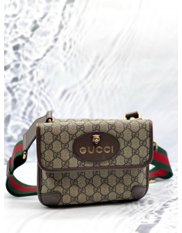 GUCCI NEO SMALL VINTAGE BELT BAG IN BEIGE GG SUPREME CANVAS WITH DARK BROWN LEATHER