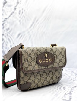 GUCCI NEO SMALL VINTAGE BELT BAG IN BEIGE GG SUPREME CANVAS WITH DARK BROWN LEATHER