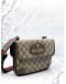 GUCCI NEO SMALL VINTAGE BELT BAG IN BEIGE GG SUPREME CANVAS WITH DARK BROWN LEATHER