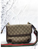 GUCCI NEO SMALL VINTAGE BELT BAG IN BEIGE GG SUPREME CANVAS WITH DARK BROWN LEATHER