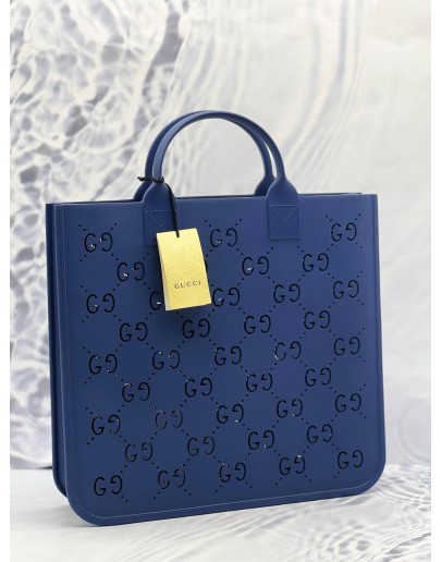 (UNUSED) GUCCI KIDS GG CUT OUT TOTE BAG IN BLUE RUBBER