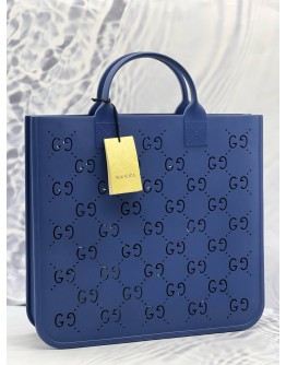 (UNUSED) GUCCI KIDS GG CUT OUT TOTE BAG IN BLUE RUBBER