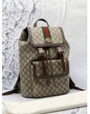 (LIKE NEW) GUCCI OPHIDIA GG BACKPACK IN BEIGE GG SUPREME CANVAS WITH DARK BROWN LEATHER