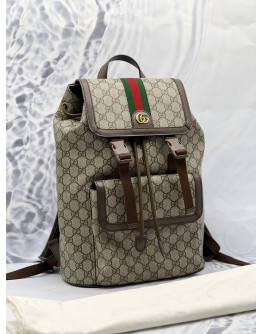 (LIKE NEW) GUCCI OPHIDIA GG BACKPACK IN BEIGE GG SUPREME CANVAS WITH DARK BROWN LEATHER