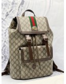 (LIKE NEW) GUCCI OPHIDIA GG BACKPACK IN BEIGE GG SUPREME CANVAS WITH DARK BROWN LEATHER