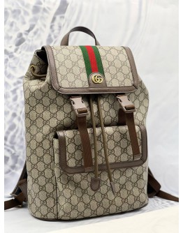(LIKE NEW) GUCCI OPHIDIA GG BACKPACK IN BEIGE GG SUPREME CANVAS WITH DARK BROWN LEATHER