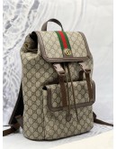 (LIKE NEW) GUCCI OPHIDIA GG BACKPACK IN BEIGE GG SUPREME CANVAS WITH DARK BROWN LEATHER