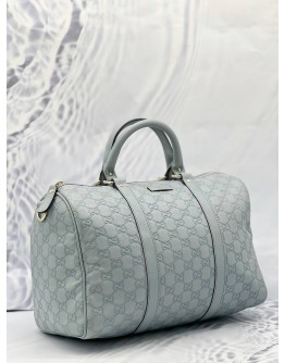 GUCCI MEDIUM JOY BOSTON TOP HANDLE BAG IN LIGHT BLUE GG GUCCISSIMA LEATHER
