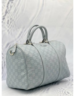 GUCCI MEDIUM JOY BOSTON TOP HANDLE BAG IN LIGHT BLUE GG GUCCISSIMA LEATHER