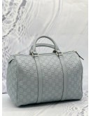GUCCI MEDIUM JOY BOSTON TOP HANDLE BAG IN LIGHT BLUE GG GUCCISSIMA LEATHER