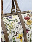 GUCCI MEDIUM JOY INFINITY FLORA BOSTON TOP HANDLE BAG IN MULTICOLOR FLORA PRINT CANVAS WITH DARK BROWN CALFSKIN LEATHER