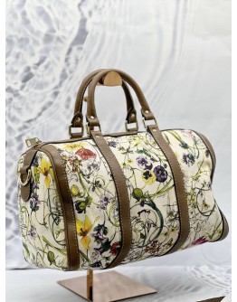 GUCCI MEDIUM JOY INFINITY FLORA BOSTON TOP HANDLE BAG IN MULTICOLOR FLORA PRINT CANVAS WITH DARK BROWN CALFSKIN LEATHER