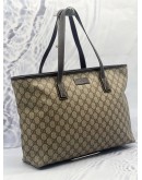 GUCCI TOTE BAG IN BEIGE GG SUPREME CANVAS WITH DARK BROWN CALFSKIN LEATHER