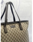 GUCCI TOTE BAG IN BEIGE GG SUPREME CANVAS WITH DARK BROWN CALFSKIN LEATHER
