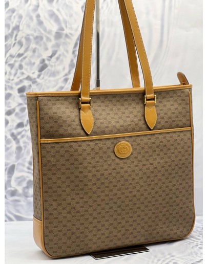 GUCCI TOTE SHOULDER BAG IN SESAME BROWN MICRO GG SUPREME CANVAS WITH LEATHER