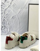 GUCCI ACE BEE PLATFORM SNEAKERS SIZE 38 IN WHITE WITH THE WEB STRIPE AND EMBROIDERED GOLD BEE DEATIL -FULL SET-