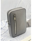 (LIKE NEW) GUCCI SLING BACKPACK IN GREY GG EMBOSSED CALFSKIN LEATHER