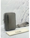 (LIKE NEW) GUCCI SLING BACKPACK IN GREY GG EMBOSSED CALFSKIN LEATHER