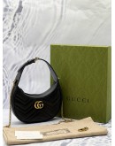 (LIKE NEW) GUCCI GG MARMONT SMALL HALF MOON SHOULDER BAG IN BLACK MATELASSE CHEVRON LEATHER -FULL SET-