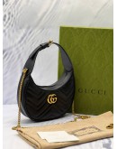 (LIKE NEW) GUCCI GG MARMONT SMALL HALF MOON SHOULDER BAG IN BLACK MATELASSE CHEVRON LEATHER -FULL SET-