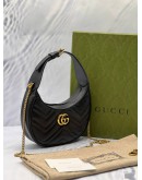 (LIKE NEW) GUCCI GG MARMONT SMALL HALF MOON SHOULDER BAG IN BLACK MATELASSE CHEVRON LEATHER -FULL SET-