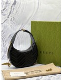 (LIKE NEW) GUCCI GG MARMONT SMALL HALF MOON SHOULDER BAG IN BLACK MATELASSE CHEVRON LEATHER -FULL SET-