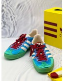 (UNUSED) GUCCI X ADIDAS GAZELLE SNEAKERS SIZE 38.5 IN LIGHT BLUE SILK COLOURWAY -FULL SET-