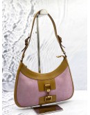 GUCCI JACKIE SHOULDER BAG IN PINK SUEDE WITH TAN LEATHER
