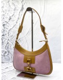 GUCCI JACKIE SHOULDER BAG IN PINK SUEDE WITH TAN LEATHER