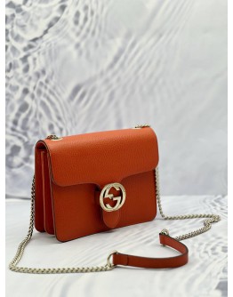 GUCCI INTERLOCKING GG SMALL CROSSBODY BAG IN ORANGE LEATHER