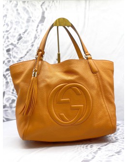 GUCCI SOHO TOTE BAG IN ORANGE PEBBLED LEATHER