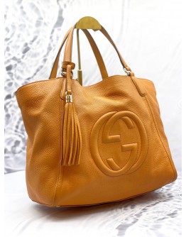 GUCCI SOHO TOTE BAG IN ORANGE PEBBLED LEATHER
