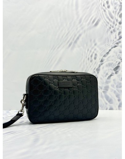 (LIKE NEW) GUCCI CLUTCH IN BLACK GG MICROGUCCISSIMA CALFSKIN LEATHER