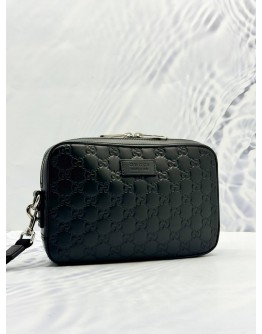 (LIKE NEW) GUCCI CLUTCH IN BLACK GG MICROGUCCISSIMA CALFSKIN LEATHER