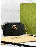 GUCCI GG MARMONT SMALL CAMERA CROSSBODY BAG IN BLACK MATELASSE CHEVRON LEATHER -FULL SET-