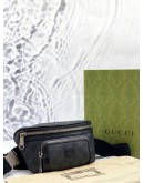 GUCCI BELT BAG IN BLACK GG SUPREME CANVAS WITH CALFSKIN LEATHER 