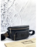 GUCCI BELT BAG IN BLACK GG SUPREME CANVAS WITH CALFSKIN LEATHER 
