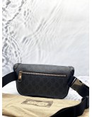 GUCCI BELT BAG IN BLACK GG SUPREME CANVAS WITH CALFSKIN LEATHER 