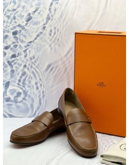 (LIKE NEW) HERMES ODEON LOAFERS SIZE 43 IN BROWN CALFSKIN LEATHER -FULL SET-