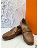 (LIKE NEW) HERMES ODEON LOAFERS SIZE 43 IN BROWN CALFSKIN LEATHER -FULL SET-