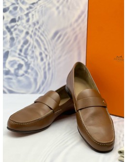 (LIKE NEW) HERMES ODEON LOAFERS SIZE 43 IN BROWN CALFSKIN LEATHER -FULL SET-
