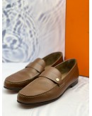 (LIKE NEW) HERMES ODEON LOAFERS SIZE 43 IN BROWN CALFSKIN LEATHER -FULL SET-