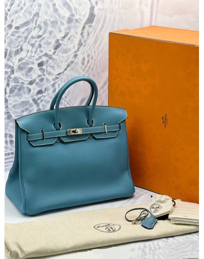 (LIKE NEW) HERMES BIRKIN 35 IN JEAN BLUE TOGO LEATHER -FULL SET-