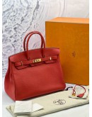 (LIKE NEW) HERMES BIRKIN 35 IN RED TOGO LEATHER -FULL SET-