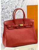 (LIKE NEW) HERMES BIRKIN 35 IN RED TOGO LEATHER -FULL SET-